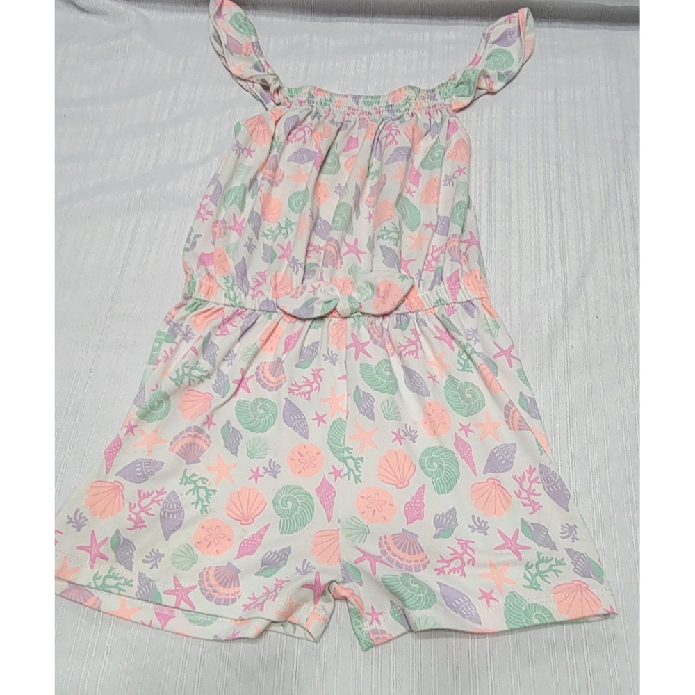 Seashell Starfish Print Romper Pastel Pink Green Purple Girls 6X Little Lass - Picture 1 of 9